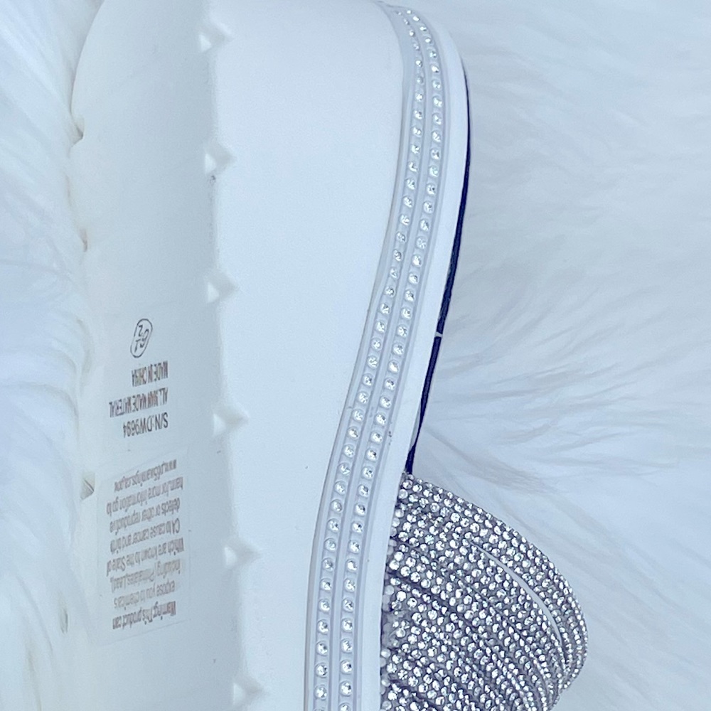 Restock!  White Platform Silver Rhinestone Embellished Wedge Slide-In Sandals - Picture 4 of 12